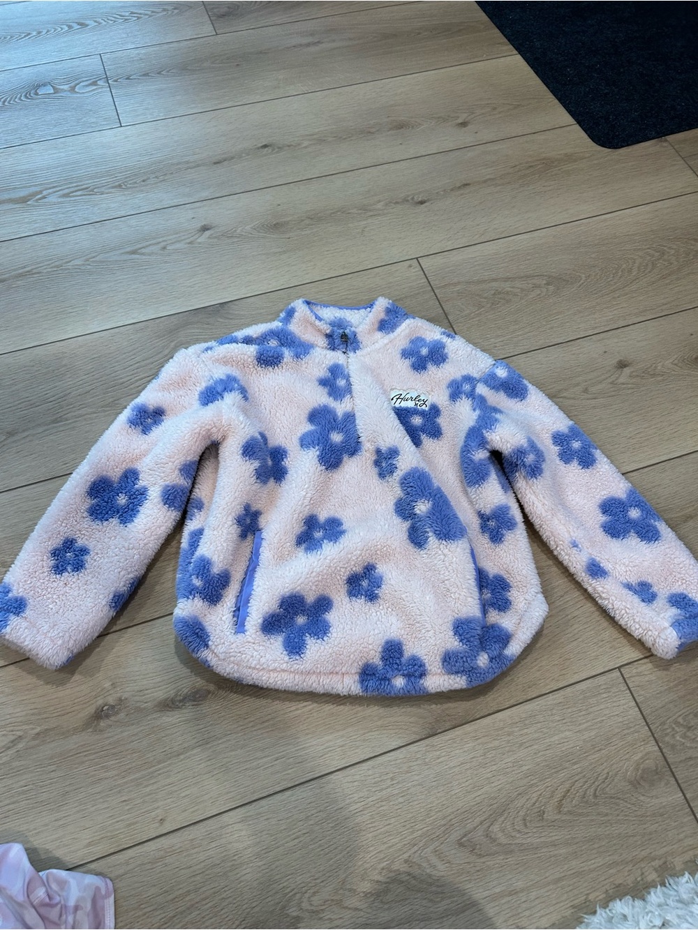 Hurley Kids Plush Half-Zip Pullover - Pink with Blue Floral